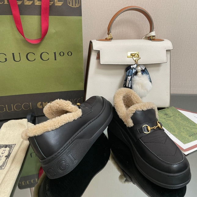 GG LOAFER IN BLACK CALFSKIN WITH BEIGE WOOL LINING
