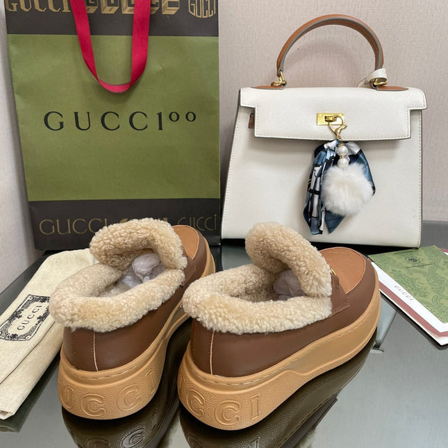 GG LOAFER IN PEANUT BROWN AND CHOCOLATE BROWN CALFSKIN WITH BEIGE WOOL LINING