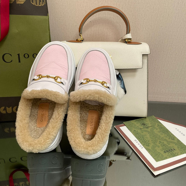 GG LOAFER IN WHITE MIX LIGHT PINK CALFSKIN WITH BEIGE WOOL LINING