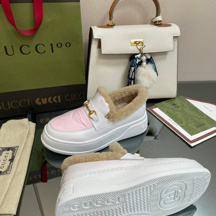 GG LOAFER IN WHITE MIX LIGHT PINK CALFSKIN WITH BEIGE WOOL LINING