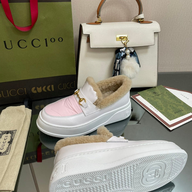 GG LOAFER IN WHITE MIX LIGHT PINK CALFSKIN WITH BEIGE WOOL LINING