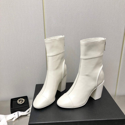HIGH HEEL ANKLE BOOTS IN WHITE CALFSKIN
