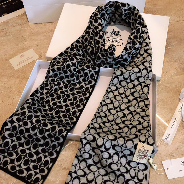 KNIT CASHMERE SCARF BLACK MIX WHITE 619589