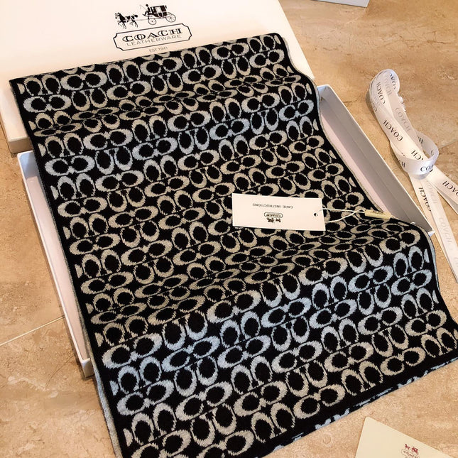 KNIT CASHMERE SCARF BLACK MIX WHITE 619589
