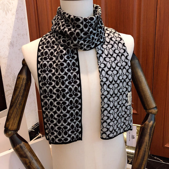 KNIT CASHMERE SCARF BLACK MIX WHITE 619589