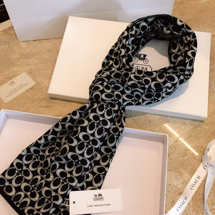 KNIT CASHMERE SCARF BLACK MIX WHITE 619589