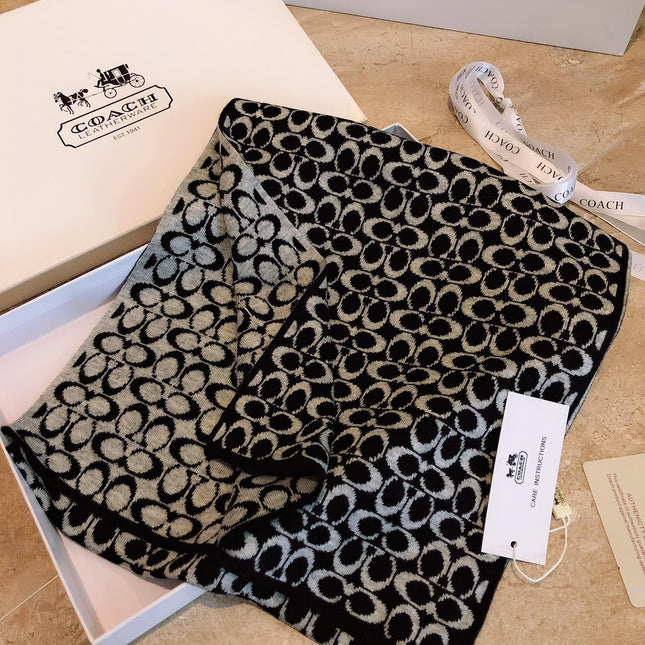 KNIT CASHMERE SCARF BLACK MIX WHITE 619589
