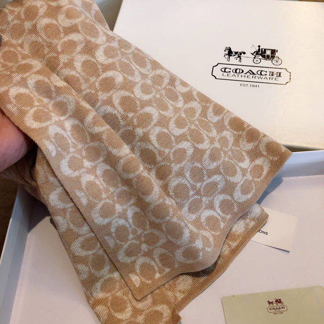 KNIT CASHMERE SCARF CAMEL BROWN MIX WHITE  619591