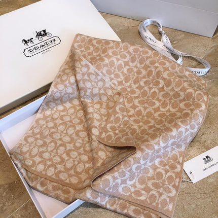 KNIT CASHMERE SCARF CAMEL BROWN MIX WHITE  619591