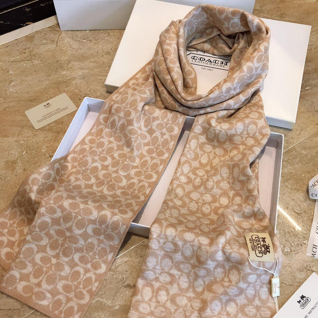 KNIT CASHMERE SCARF CAMEL BROWN MIX WHITE  619591