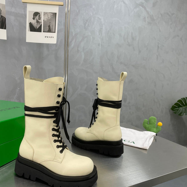 LUG LACE-UP BOOT IN BEIGE CREAM CALFSKIN 7 CM