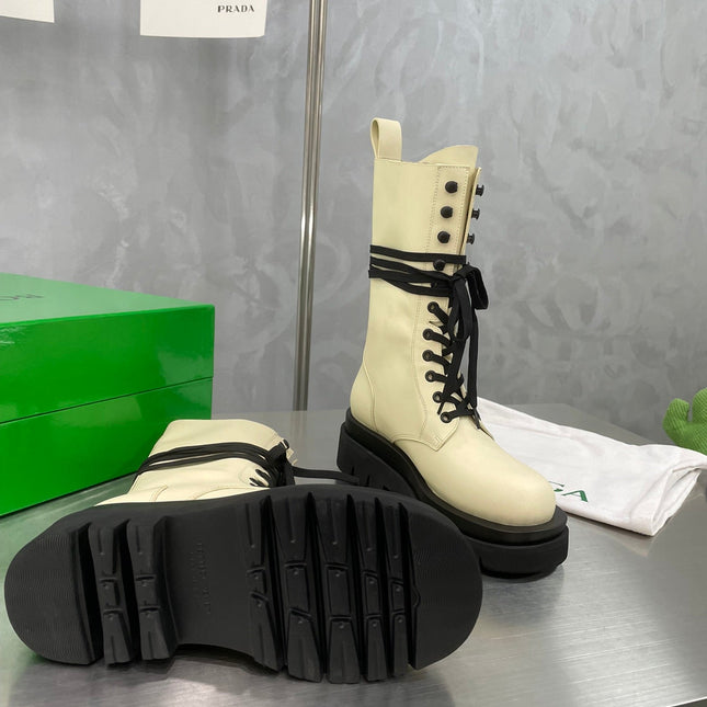 LUG LACE-UP BOOT IN BEIGE CREAM CALFSKIN 7 CM