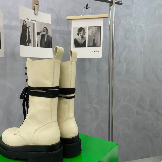 LUG LACE-UP BOOT IN BEIGE CREAM CALFSKIN 7 CM