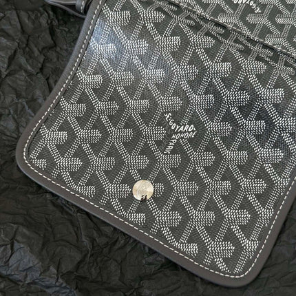 PLUMET POCKET WALLET 20 IN GREY BLACK GOYARDINE CANVAS AND LAMBSKIN TRIM