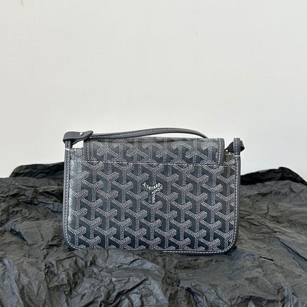 PLUMET POCKET WALLET 20 IN GREY BLACK GOYARDINE CANVAS AND LAMBSKIN TRIM