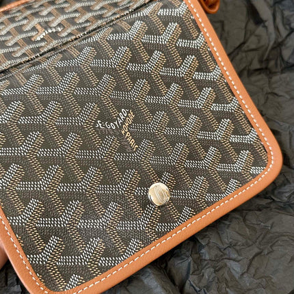 PLUMET POCKET WALLET 20 IN BLACK GOYARDINE CANVAS AND TAN LAMBSKIN TRIM