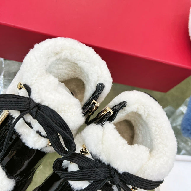 VIV' GO THICK ANKLE BOOTS IN BLACK CALFSKIN AND SHEARLING WITH GOLD BUCKLE