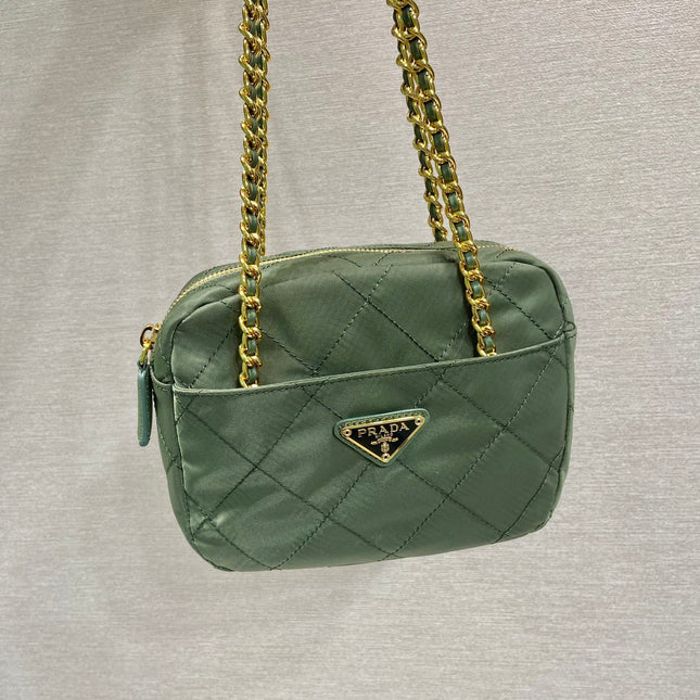 QUILTED HOBO BAG 19 IN PICKLE GREEN HANDMADE NYLON GOLD HARDWARE