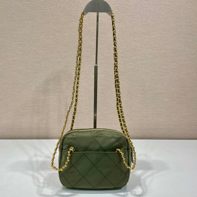 QUILTED HOBO BAG 19 IN PICKLE GREEN HANDMADE NYLON GOLD HARDWARE