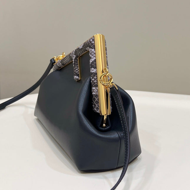 FENDI FIRST SMALL 26 BLACK LEATHER BAG WITH EXOTIC DETAILS