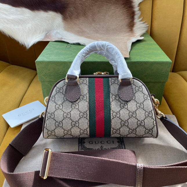 OPHIDIA GG SMALL 21 SHOULDER BAG BEIGE AND EBONY SUPREME CANVAS