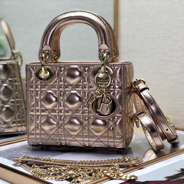 LADY DIOR BAG 17 IN METALLIC ROSE GOLD LAMBSKIN