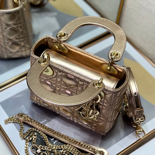 LADY DIOR BAG 17 IN METALLIC ROSE GOLD LAMBSKIN