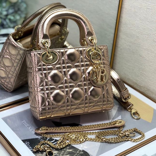 LADY DIOR BAG 17 IN METALLIC ROSE GOLD LAMBSKIN