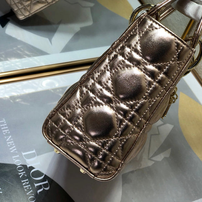 LADY DIOR BAG 17 IN METALLIC ROSE GOLD LAMBSKIN