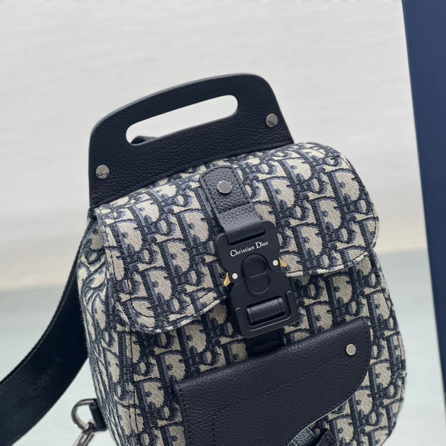 GALLOP SLING BAG 27 IN BEIGE MIX BLACK OBLIQUE JACQUARD AND CALFSKIN