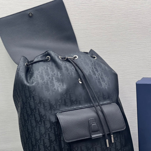 MEDIUM BACKPACK 38 IN BLACK OBLIQUE MIRAGE CALFSKIN