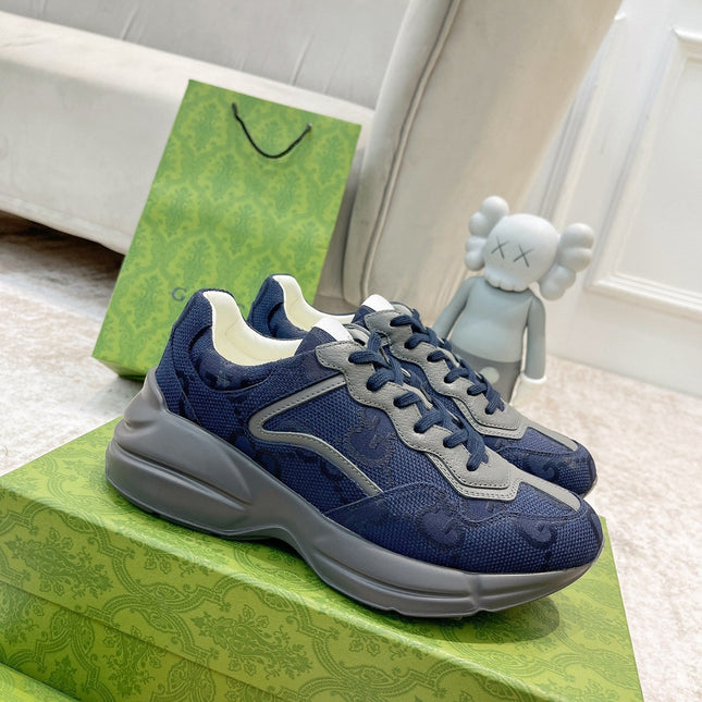 GG RHYTON TRAINER NAVY AND GRAY LAMBSKIN