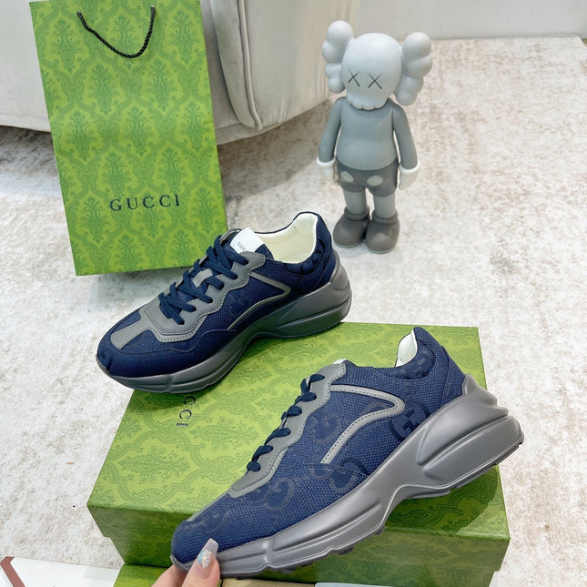 GG RHYTON TRAINER NAVY AND GRAY LAMBSKIN