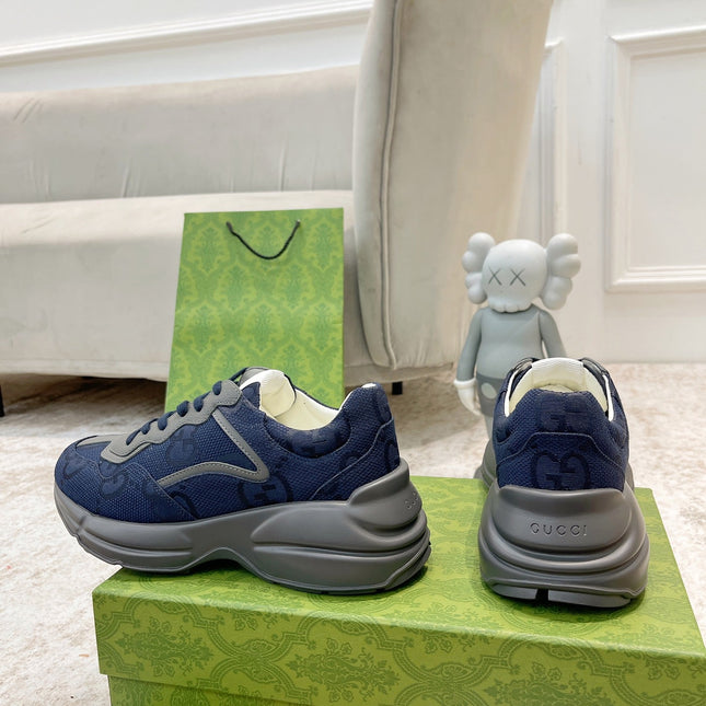 GG RHYTON TRAINER NAVY AND GRAY LAMBSKIN