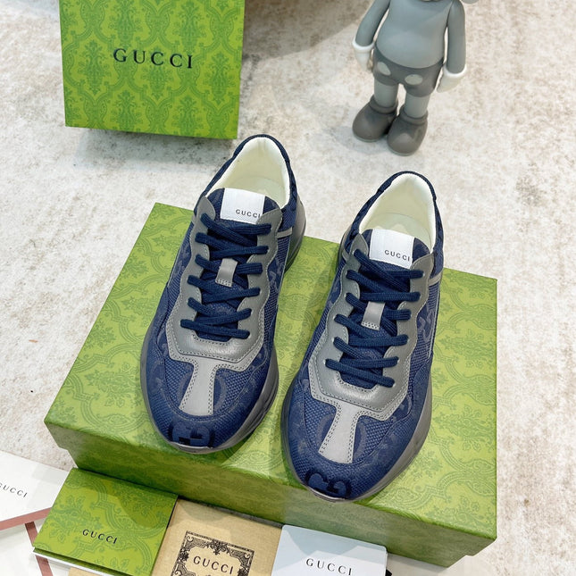GG RHYTON TRAINER NAVY AND GRAY LAMBSKIN