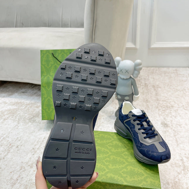 GG RHYTON TRAINER NAVY AND GRAY LAMBSKIN