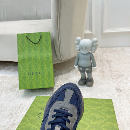 GG RHYTON TRAINER NAVY AND GRAY LAMBSKIN