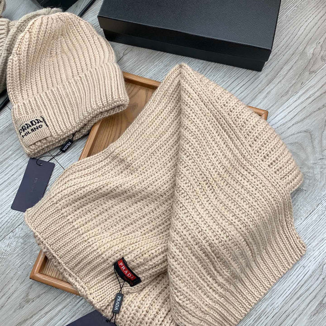 SET SCARF AND HAT IN SAND BROWN WOOL AND RABBIT FUR 388990