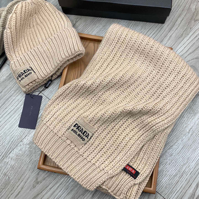 SET SCARF AND HAT IN SAND BROWN WOOL AND RABBIT FUR 388990