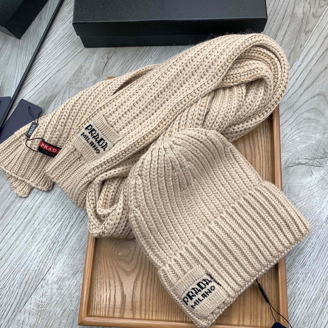 SET SCARF AND HAT IN SAND BROWN WOOL AND RABBIT FUR 388990