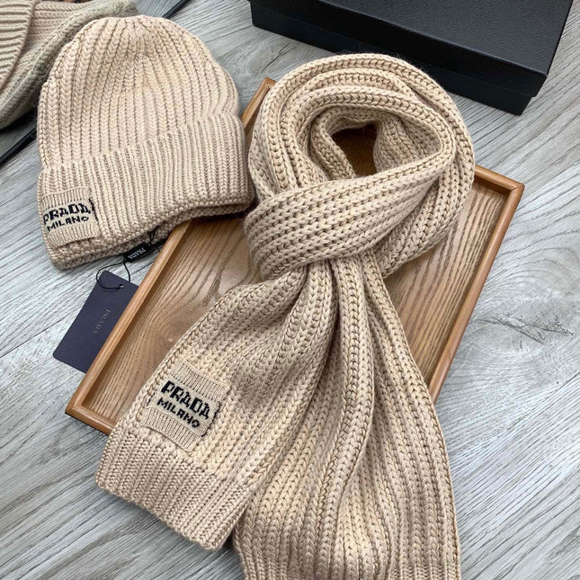 SET SCARF AND HAT IN SAND BROWN WOOL AND RABBIT FUR 388990