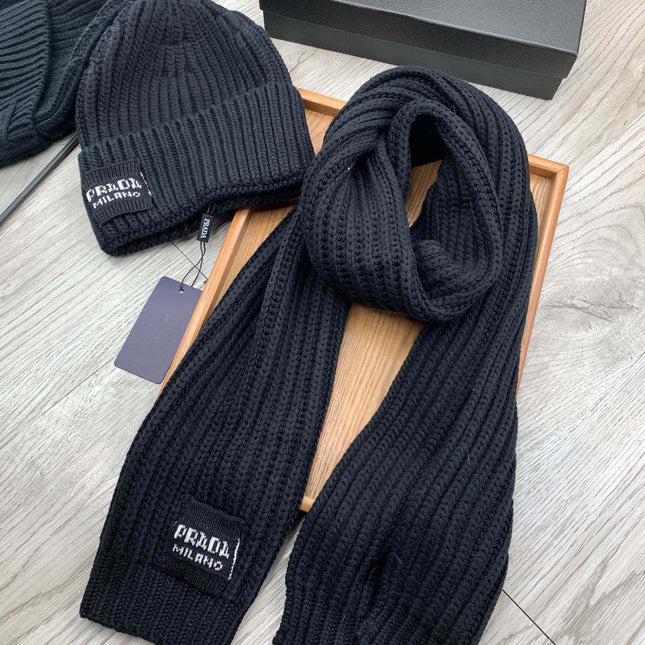 SET SCARF AND HAT IN BLACK WOOL AND RABBIT FUR 388994