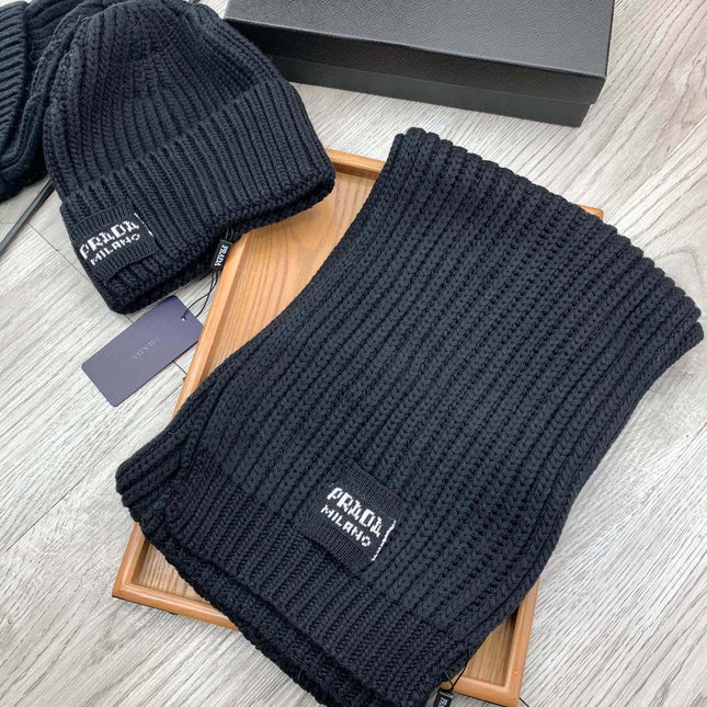 SET SCARF AND HAT IN BLACK WOOL AND RABBIT FUR 388994