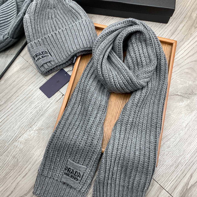 SET SCARF AND HAT IN DOVE GRAY WOOL AND RABBIT FUR 388993