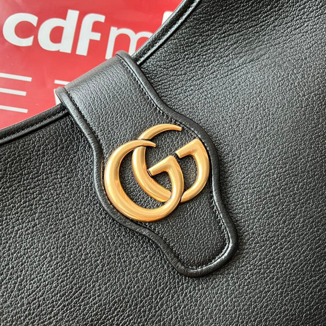 GG HORSEBIT SHOULDER BAG 39 IN BLACK CALFSKIN GOLD HARDWARE