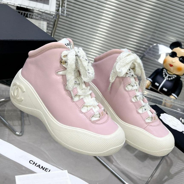 CC CANO ALTO SNEAKER IN BLUSH PINK CALFSKIN AND WHITE RUBBER
