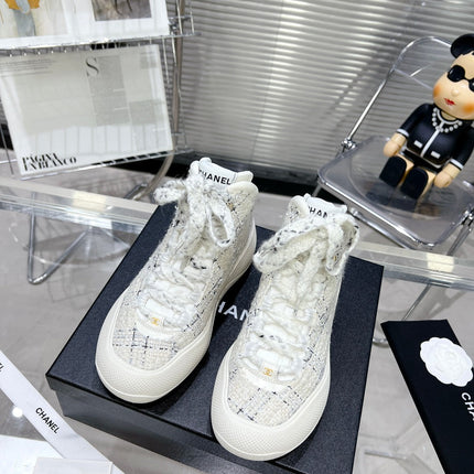 CC CANO ALTO SNEAKER IN WHITE WOOL TWEED AND RUBBER