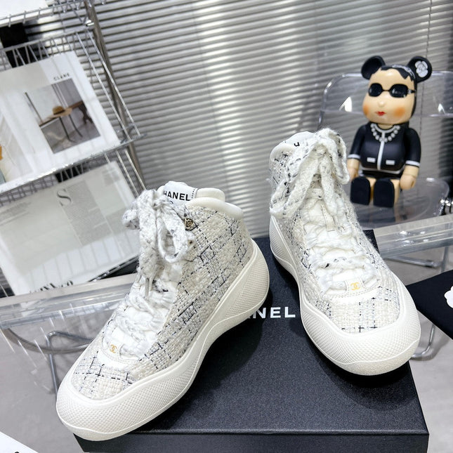 CC CANO ALTO SNEAKER IN WHITE WOOL TWEED AND RUBBER