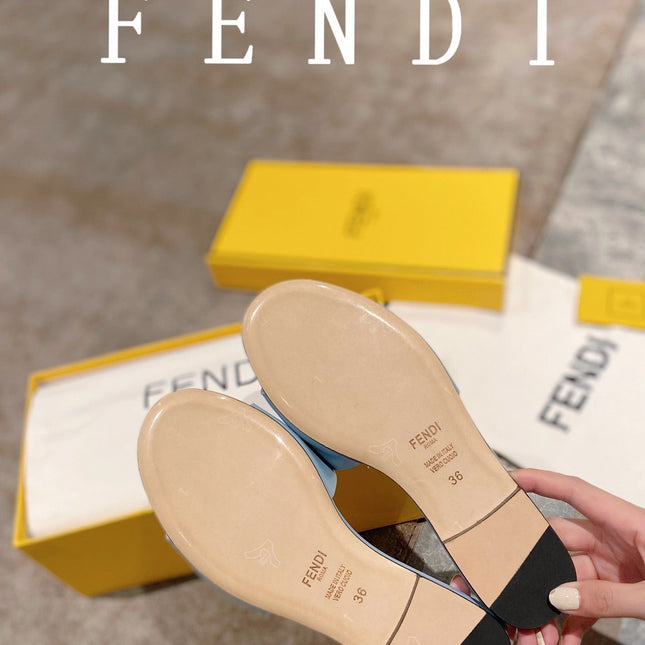FENDI BAGUETTE SLIDES IN  BABY BLUE LAMBSKIN