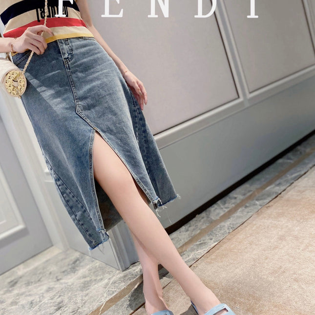 FENDI BAGUETTE SLIDES IN  BABY BLUE LAMBSKIN